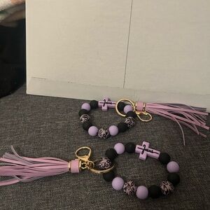 Purple and Black Beaded Keychain Set